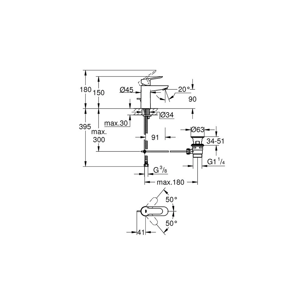 Μπαταρία νιπτήρος GROHE Bauedge 23328000 με αυτόματη βαλβίδα 4 Μπαταρία νιπτήρος GROHE Bauedge 23328000 με αυτόματη βαλβίδα - Image 2
