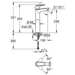 Μπαταρία νιπτήρα ψηλή GROHE BAUEDGE XL 23761001 -Μπανιέρας Κατάστημα μπαταρία νιπτήρα ψηλή grohe bauedge xl 23761001 2