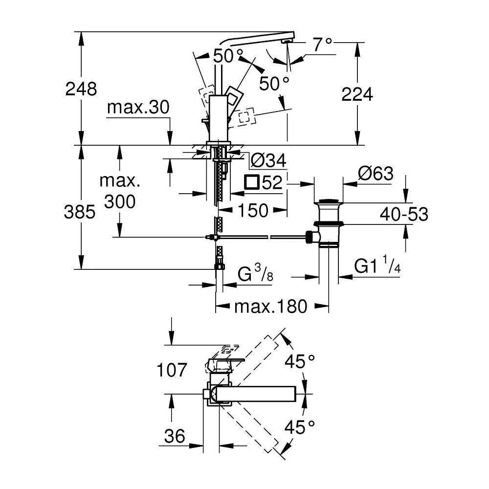 Μπαταρία νιπτήρος Grohe Eurocube Cosmopolitan 23135000 4 Μπαταρία νιπτήρος Grohe Eurocube Cosmopolitan 23135000 - Image 2