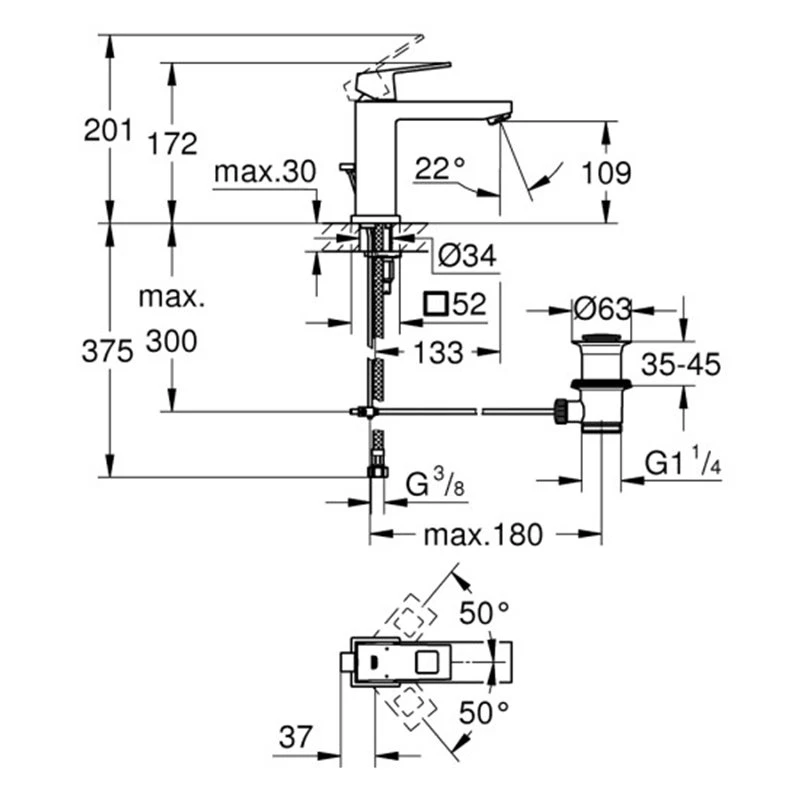 Μπαταρία νιπτήρος GROHE EUROCUBE M 23445AL0 Brushed Hard Graphite 4 Μπαταρία νιπτήρος GROHE EUROCUBE M 23445AL0 Brushed Hard Graphite - Image 2